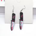 Silver Tone Bloody Weapon Printed Acrylic Hook Earrings view 2
