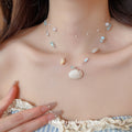 Blue and White Shell Pearl Layered Necklaces Statement Jewelry view 3