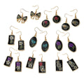 Black Resin Pressed Flower Drop Earrings Gold Tone 9 Styles view 5
