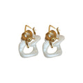 Gold Tone Link and Rounded Square Drop Stud Earrings view 5