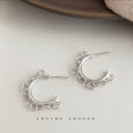 Silver Thick C Hoop Outer Chain Link Earrings Style view 4