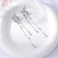 Silver Tone Butterfly Twin Chain Extra Long Stud Earrings view 3