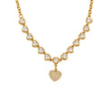 Heart Zircon Station Necklace Pave Heart Drop Gold Steel Chain view 5
