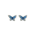 Blue Crystal Butterfly Stud Earrings in Silver Tone view 5