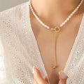 Freshwater Pearl Toggle Clasp Lariat Drop Necklace Gold Tone view 3