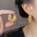 Gold Full Pave Round Geometric Radiating Line Hoop Earrings view 4