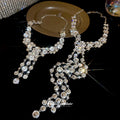Silver Tone Crystal Y Drop Statement Necklace with Metal Tone Details view 2