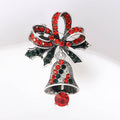 Red Enamel Holiday Bell Brooch with Bow and Holly Decorative Accessory view 4