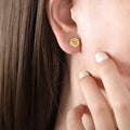 Gold Round Moon Star Embossed Mini Disc Stud Earrings view 4