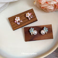 Pink And Blue Floral Pearl Drop Stud Earrings Jewelry Pair view 4