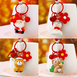 Christmas Figure Keychains with Bell and Flower Charms, Ten Resin Designs