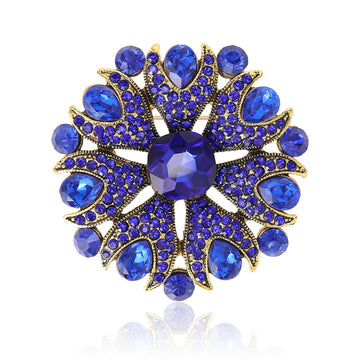 Vintage Crystal Flower Brooch in Seven Color Finishes