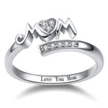 Silver MOM Heart Open Ring Love You Mom Engraving Band view 1