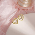 Gold Double Heart and Circle Heart Crystal Stud Earrings view 3