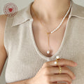 Gold Pearl Strand Snake Chain Adjustable Lariat Necklace view 3