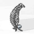 Long Curved Fern Leaf Brooch With Gray Pearl Accent view 2