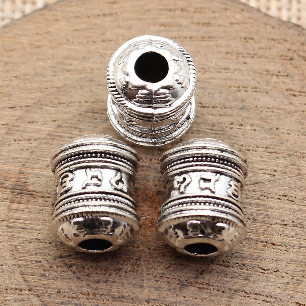 13x11x11mm 4.5g Antique Silver Zinc Alloy Six Syllable Mantra Tube Large Hole Beads for Bracelets