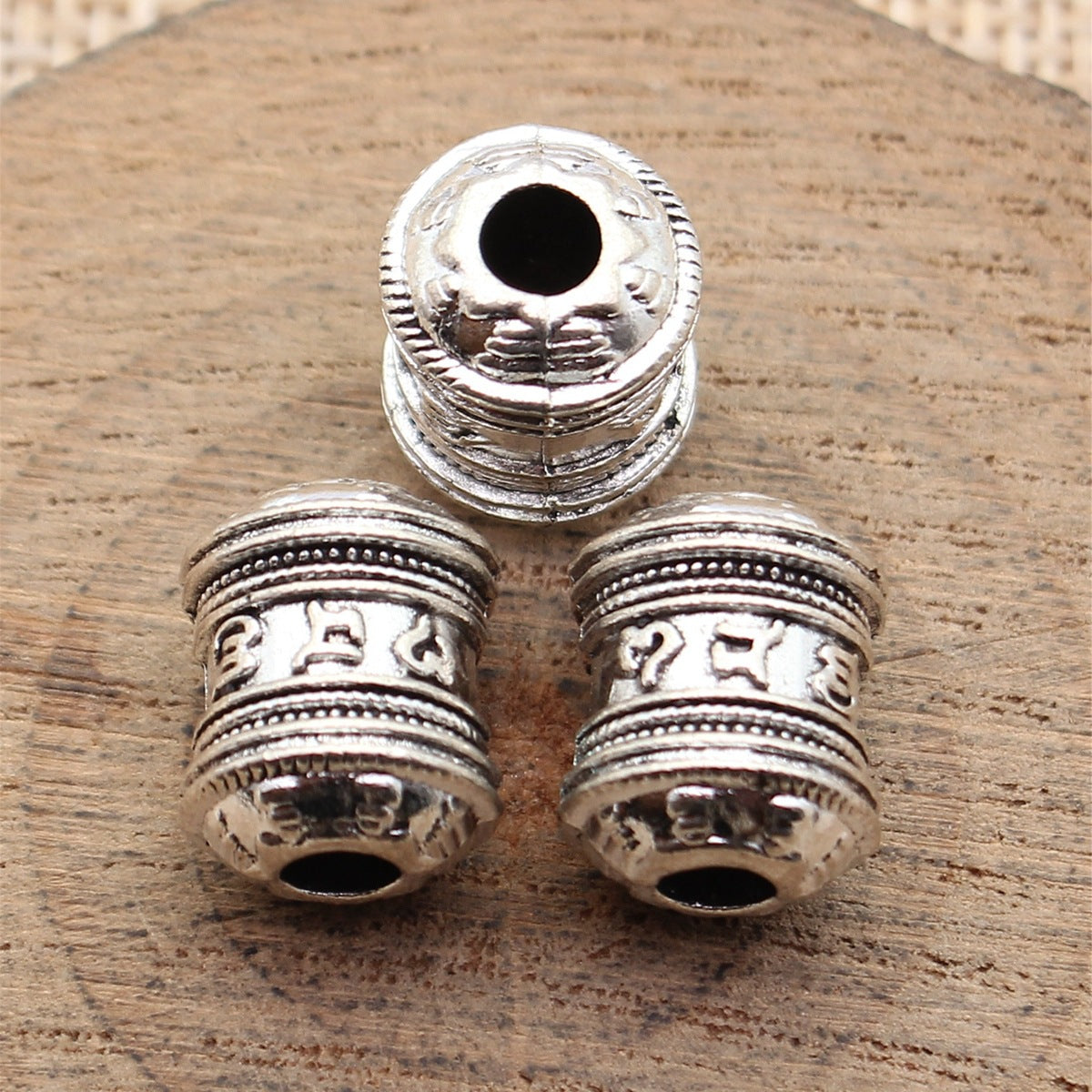 13x11x11mm 4.5g Antique Silver Zinc Alloy Six Syllable Mantra Tube Large Hole Beads for Bracelets