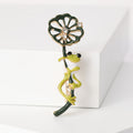 Green Frog on Lotus Stem Brooch Enamel Crystal Pod view 4