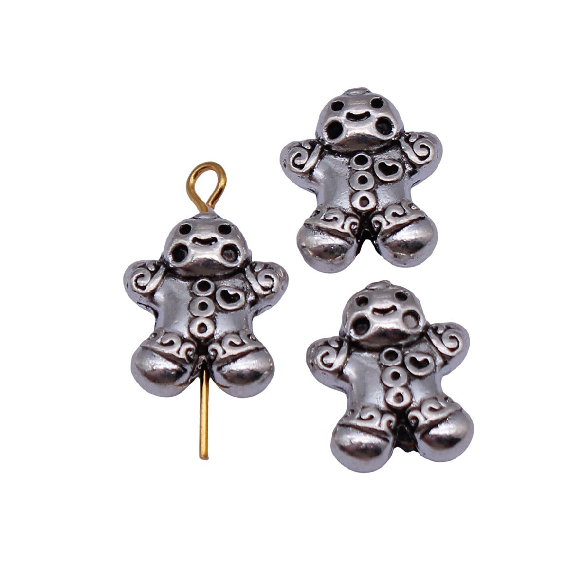 13x12x5mm 2.4g Multicolor Zinc Alloy Double-Sided Gingerbread Man Small Hole Beads for DIY Jewelry