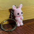 Flocked Bunny Figure Keychains in White, Pink and Gray view 4