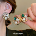 Gold Tone Oval Stud Earrings With Colorful Crystal Accents view 2