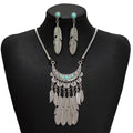 Silver Feather Turquoise Necklace Earrings Jewelry Set view 5