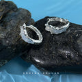 Silver Tone Ice Blue Glass Chip Round Hoop Earrings view 4
