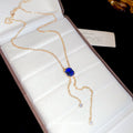 Blue Square Crystal Gold Tone Y Drop Chain Necklace view 4