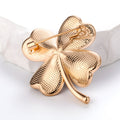 Green Four Leaf Clover Crystal Two Designs Metal Brooch Pin view 3