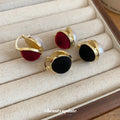 Round Flocked Drop Hoop Earrings in Black and Red Colorways view 2
