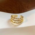 Gold Triple Bamboo Band Open Ring Clear Accent Stones view 4