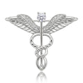 Crystal Caduceus Medical Symbol Brooch in Two Metal Tones view 5