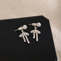 Silver Bow Pearl Look Open Ribbon Dangle Stud Earrings view 1
