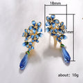 Blue Floral Cluster and Teardrop Long Earrings in Gold Tone view 5