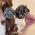 Coffee Brown Leopard Fabric Rose Flower Claw Clip Style view 1