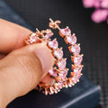 Rose Gold Pink Heart Faceted Stone Large Hoop Earrings view 3