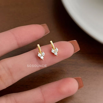 Gold Tone Mini Clear Stone Flower Cluster Stud Earrings