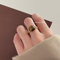 Gold Tone Brown Banded Square Stone Adjustable Open Ring view 2