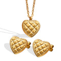 Quilted Heart Pendant Necklace Matching Heart Stud Earrings view 5
