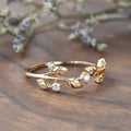 Gold Tone Leaf Vine Open Ring Clear Stones Sizes 6-10 view 3
