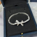 Silver Tone Clear Baguette Crystal Bracelet With Bow Center view 6