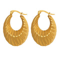 Gold U-Shaped Ribbed Hollow Statement Hoop Earrings view 5