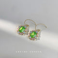 Gold Green Emerald Cut Crystal Cluster Hook Earrings Pair view 6