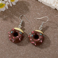 Silver Tone Colorful Frosted Donut Resin Hook Earrings in Five Colors view 5