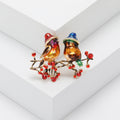 Enamel Twin Birds On Branch Brooch With Red Berry Crystals view 4