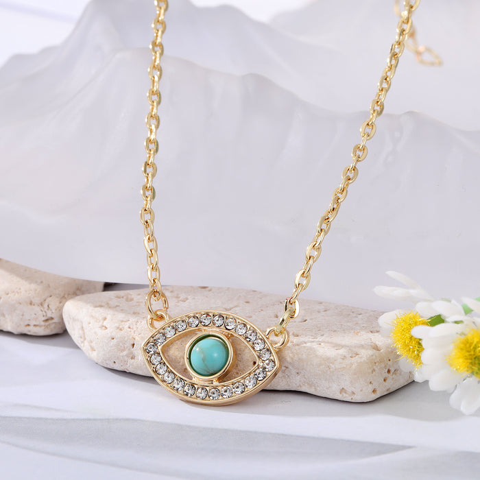 Gold Tone Crystal Openwork Evil Eye Pendant Necklaces