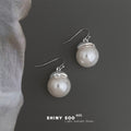 Silver Large Glass Pearl Cap Drop Earrings Pair Set view 4