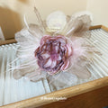 Pink Center Layered Flower Hair Claw With Gray White Petals And Feathers view 2