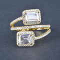 White Gold Yellow Dual Emerald Halo Bypass Ring Alloy view 3